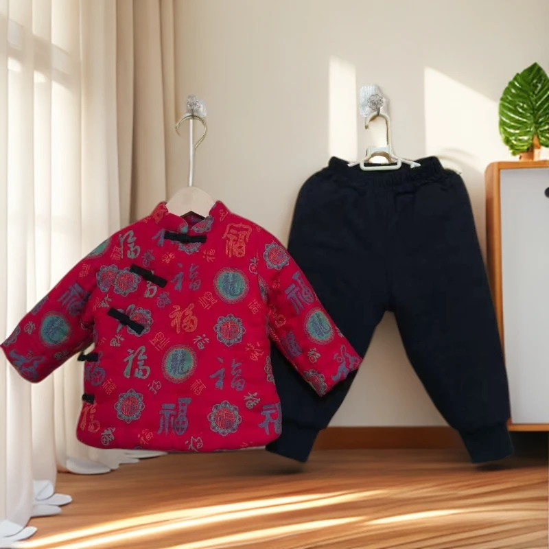 儿童男童手工棉花可机洗冬季拜年服民族风童装宝宝棉袄加厚棉服