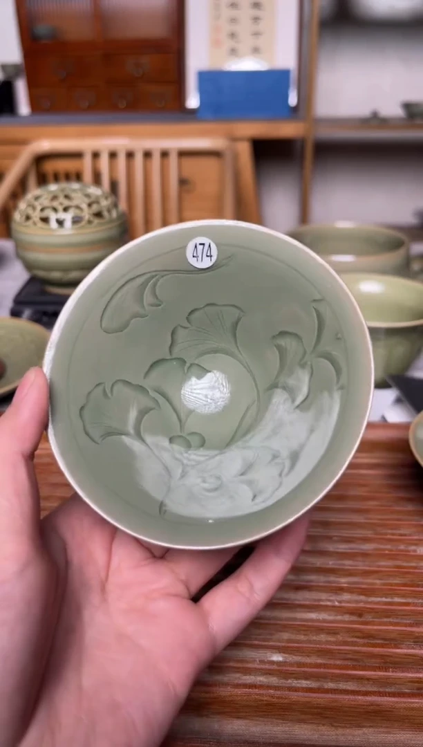 瓷器474耀州窑纯手工斗笠盏  微瑕