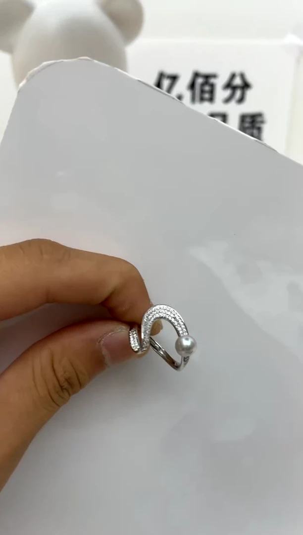 银S925镶嵌戒指海水珍珠5-6