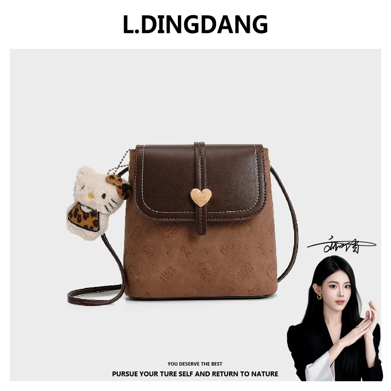 【刘叮当甄选】/复古时尚通勤布偶桶包单肩斜挎8002卡其