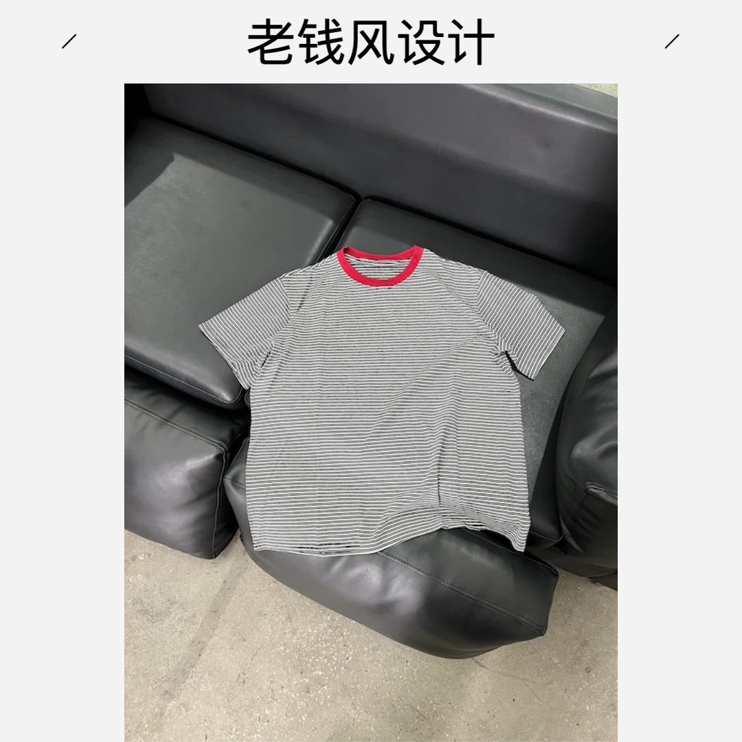 【杨英家复古撞色洋气老钱风条纹设计短袖T恤】1865