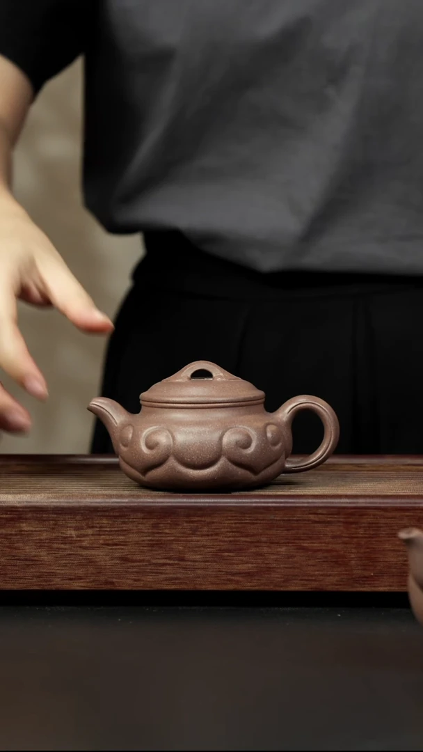 紫砂茶壶桃花泥 仿古如意