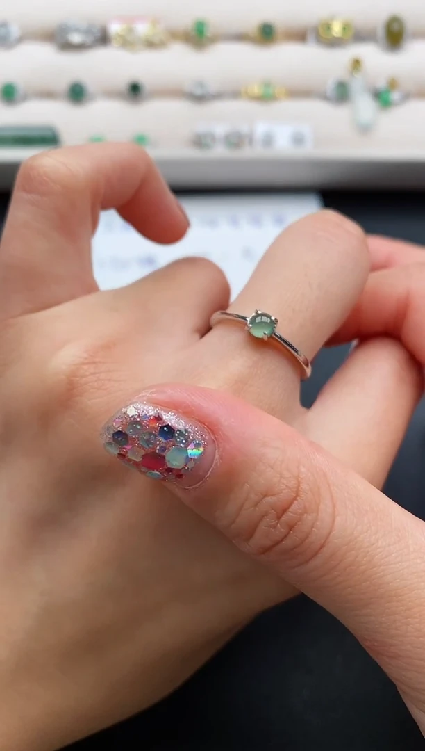 银S925镶嵌戒指翡翠缅甸天然A货翡翠111  5-10