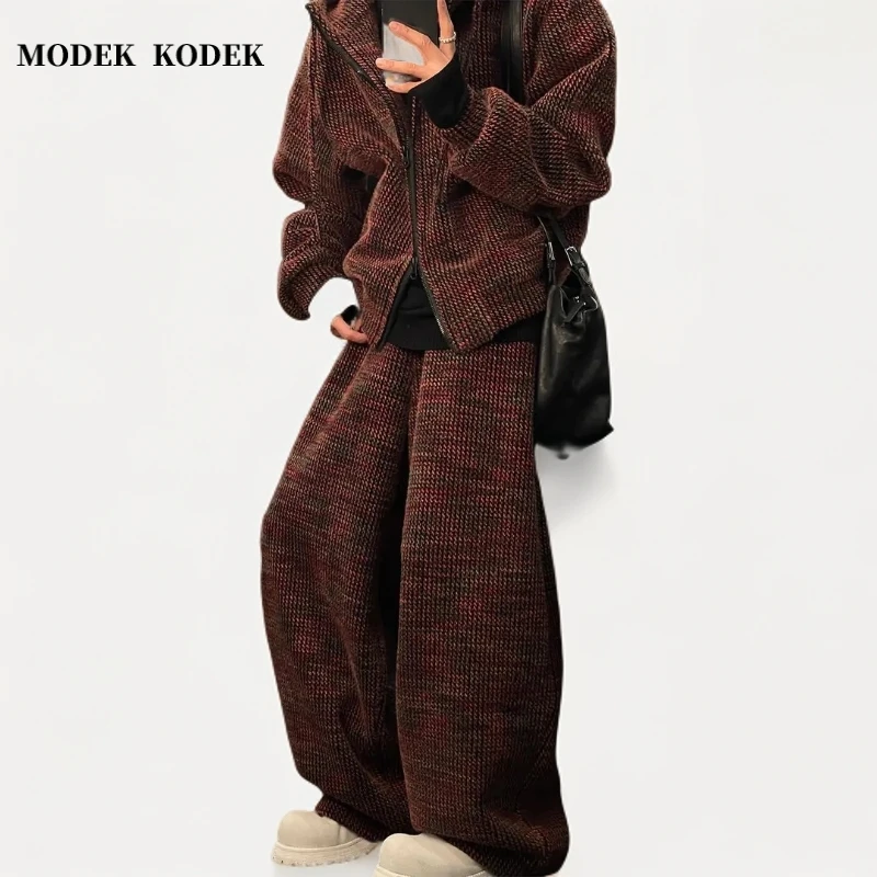MODEK KODEK冬季新款美式复古连帽卫衣男高级感潮牌休闲长裤套装