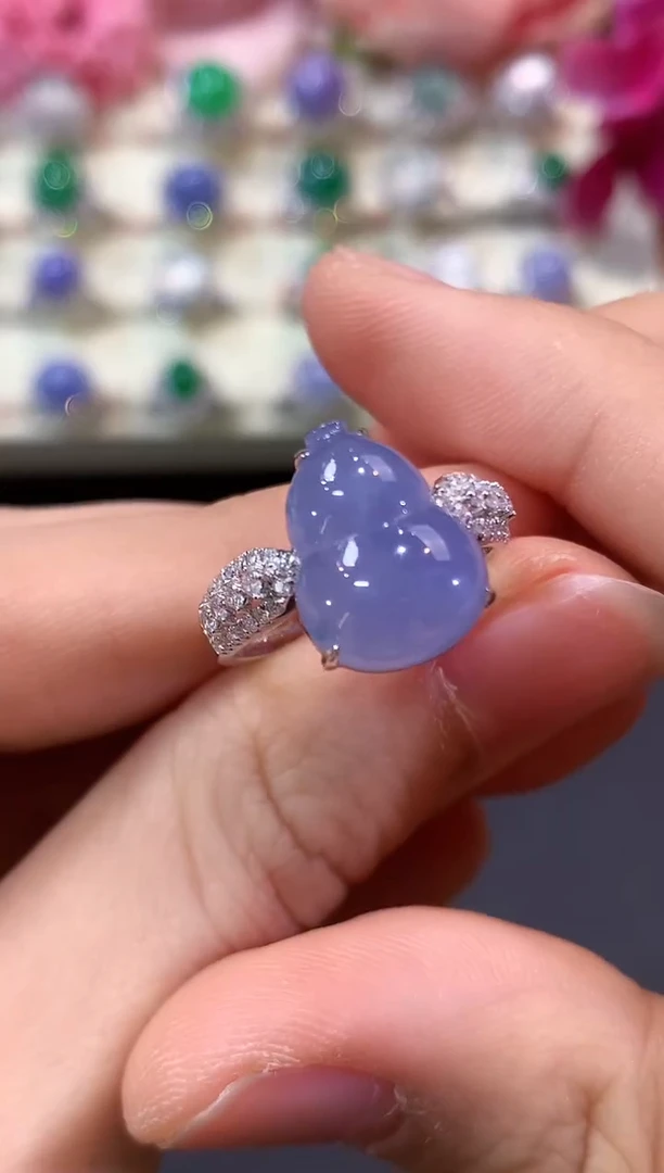 18K金镶嵌戒指翡翠B90 紫货有色差