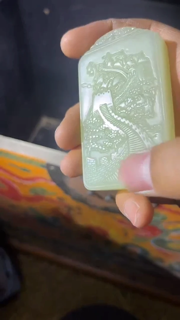 和田玉未镶嵌挂件长城八骏图无事牌