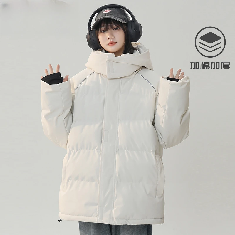 汤尼狄雅冬季外套女款加厚保暖羽绒棉服男连帽情侣休闲宽松面包服