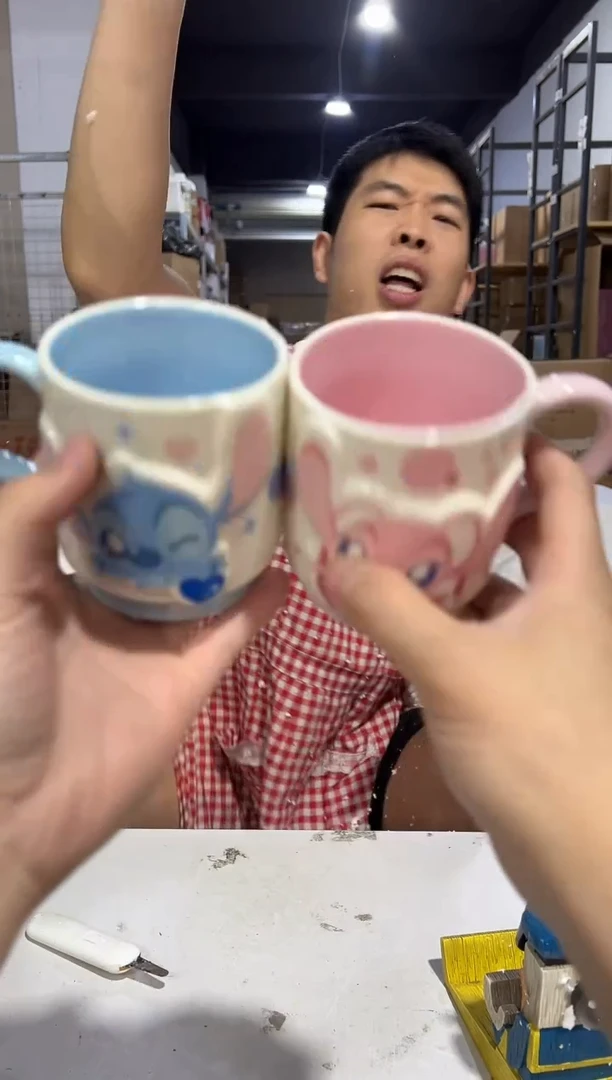 瓷片Ｑ版原盒史迪仔安琪叠叠对杯