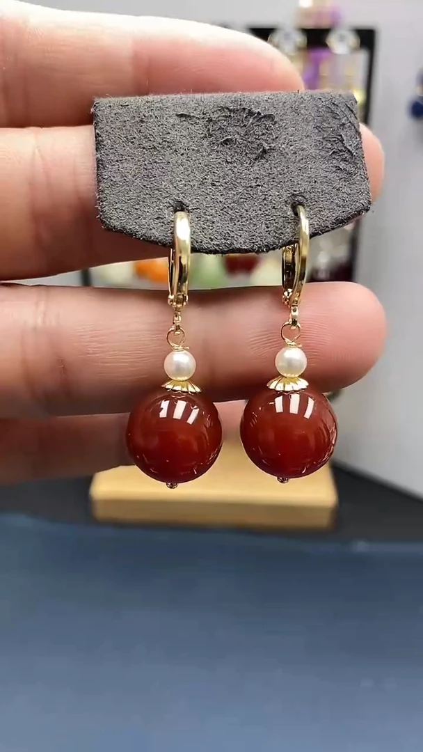 【闪购商品】南红玛瑙耳饰银S925镀金镶嵌尺寸14mm耳扣05