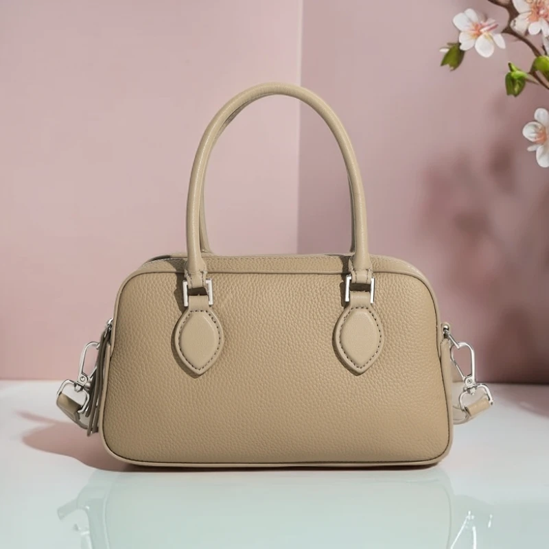 真皮高级感手提波士顿包2025新款春夏迷你斜挎单肩枕头包腋下女包