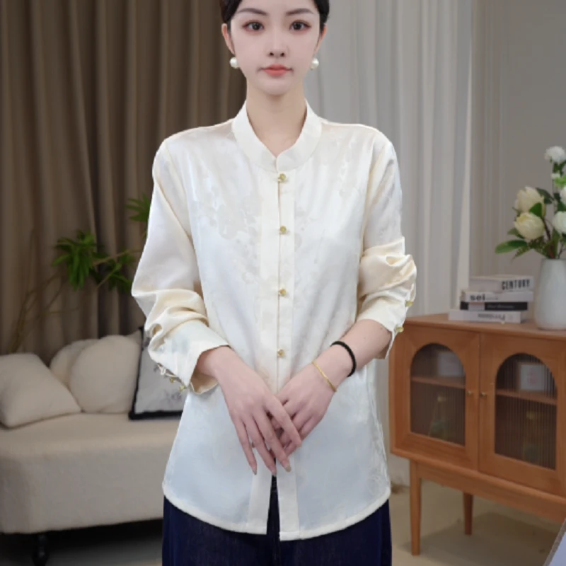 新中式国风提花秋季日常宽松内搭长袖小衫2025C5881-倩倩杭锦仓