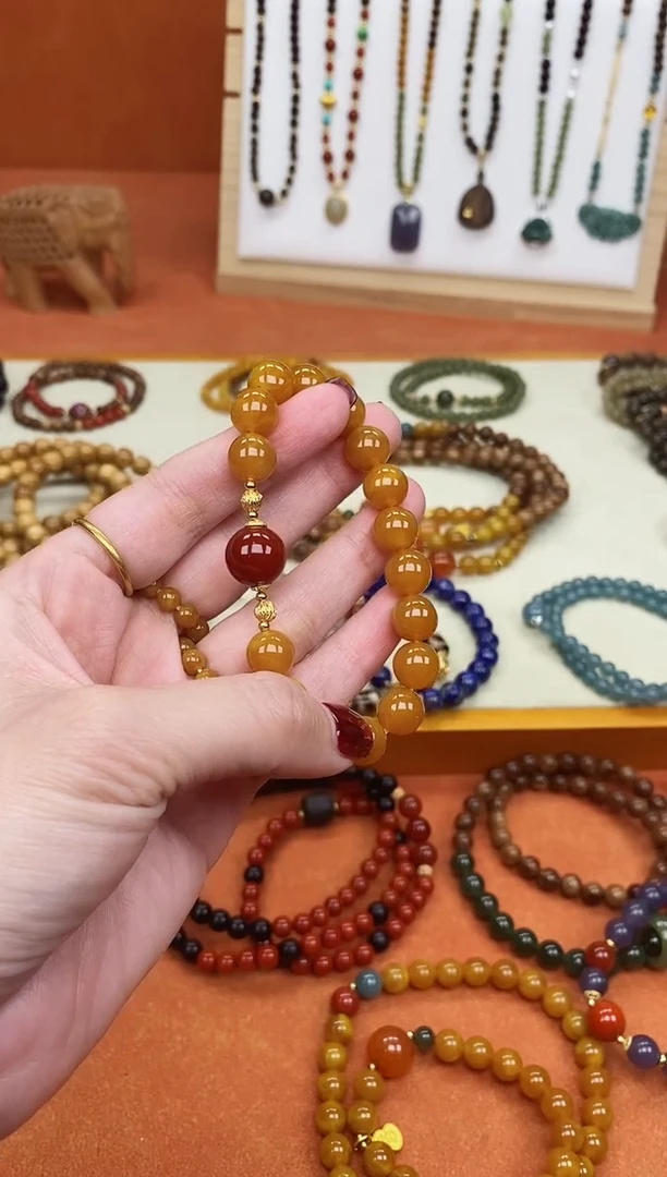 手链蜜蜡未镶嵌单圈10蜜蜡南红玛瑙手串