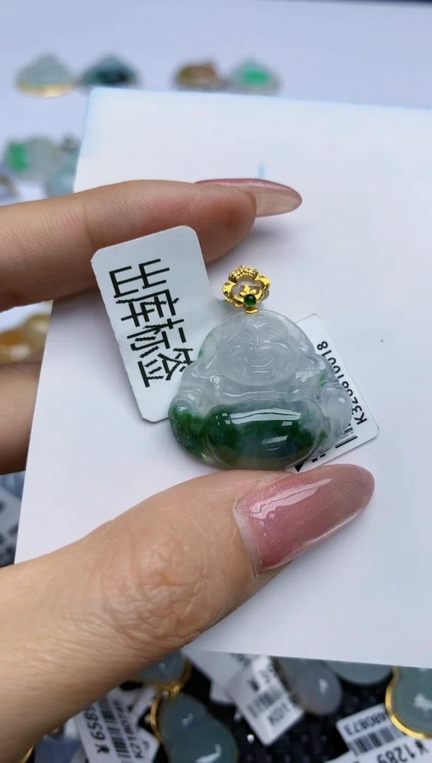 【闪购商品】翡翠挂件18K金镶嵌天然翡翠A货