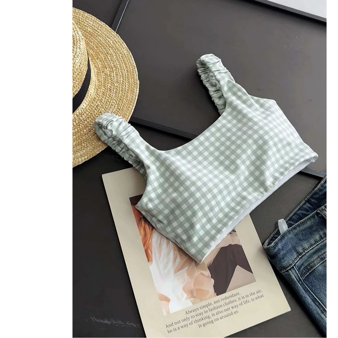 运动内衣瑜伽上衣背心胸垫清爽格子款背心吊带百搭外穿内搭洋气