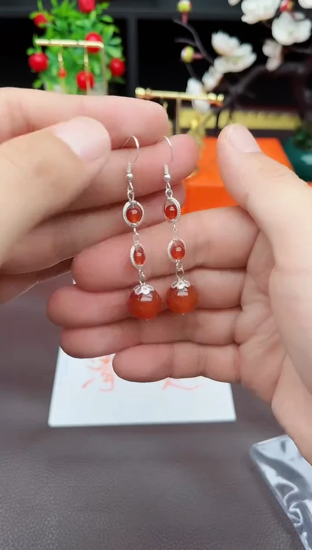 玛瑙/玉髓耳饰银S925镶嵌903000