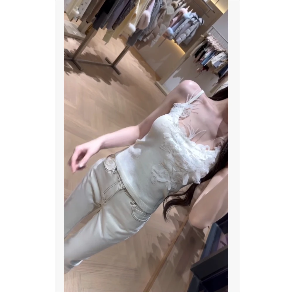 法式时尚设计感修身吊带上衣女2026秋冬新款高腰显瘦休闲裤两件套