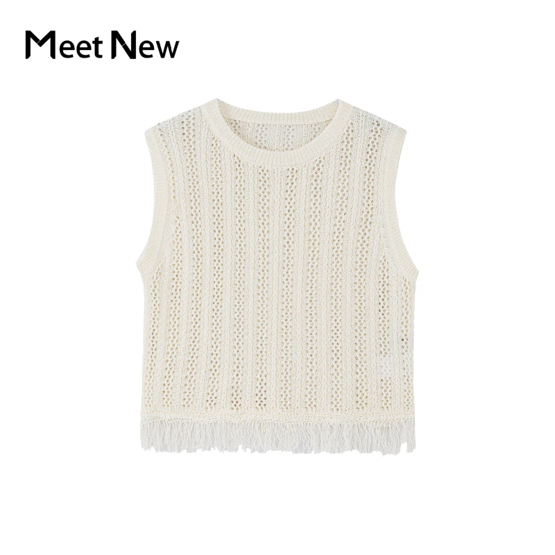 MeetNew都市风背心白色简约秋季镂空宽松时尚女士1K221621X