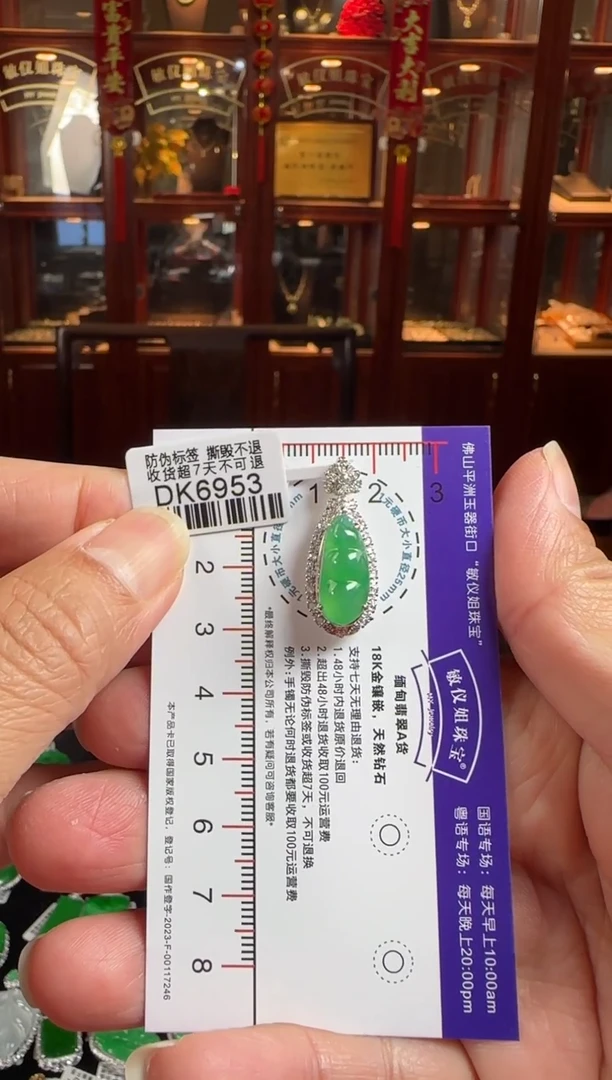 颈饰18K金镶嵌翡翠DK6953冰绿豆豆