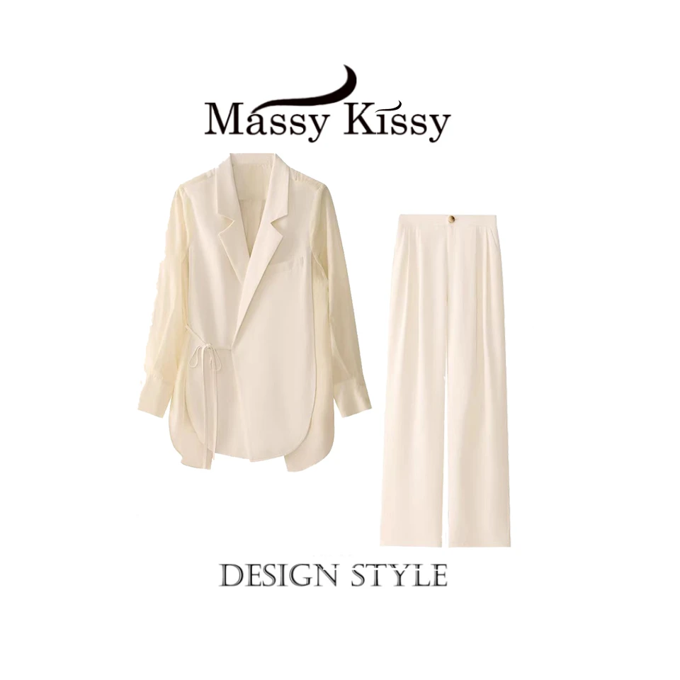 薄西装套装女高级感时尚职业高端阔腿裤两件套-5054套