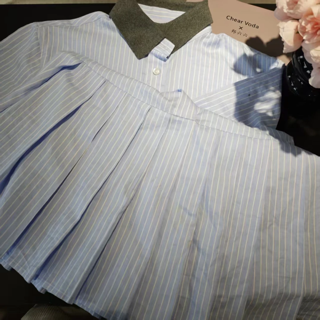 时尚休闲条纹衬衫连衣裙5159