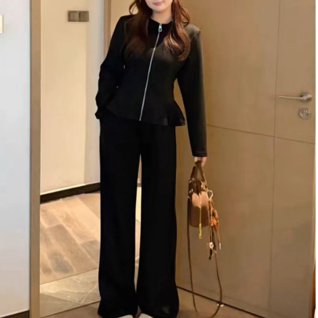 婷婷家女装韩系长袖拉链上衣女秋季2025新款高级感气质显瘦套装