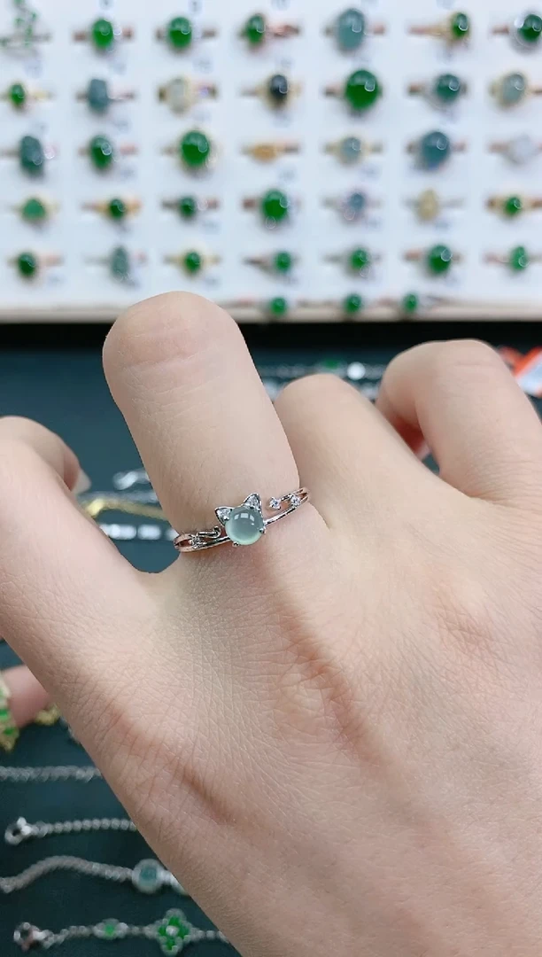 翡翠戒指银S925镶嵌天然翡翠