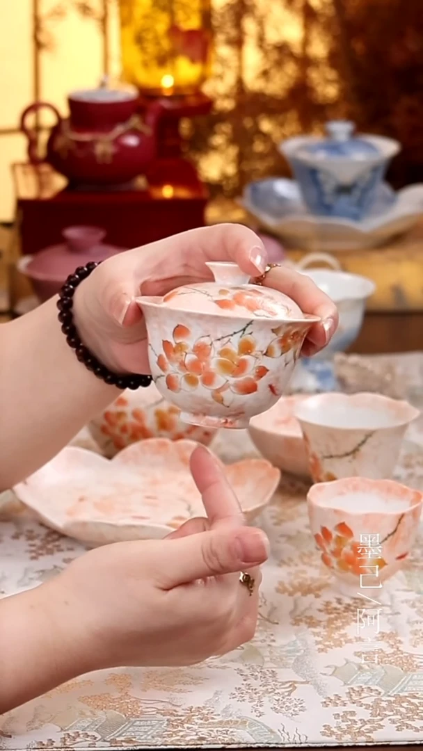 雪花白-雾粉玉兰-福灵盖碗