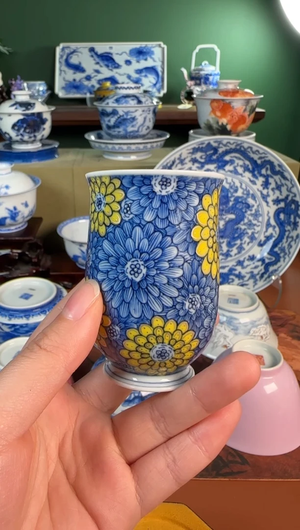 【闪购商品】杯水造 黄釉晚香玉兰杯