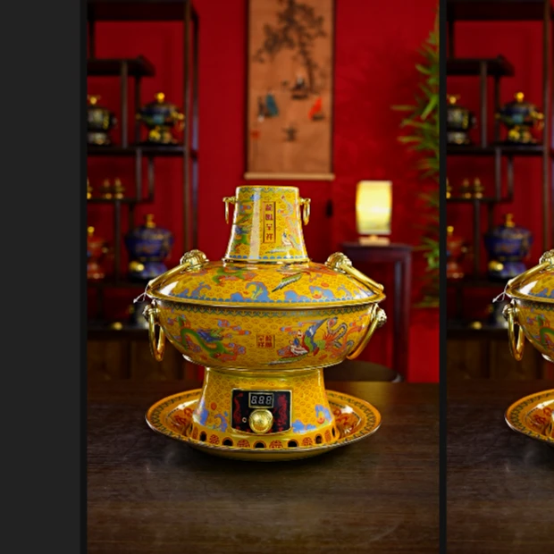 PuFeite/蒲飞特升级电碳款商用木炭原汁原味纯铜景泰蓝电碳火锅