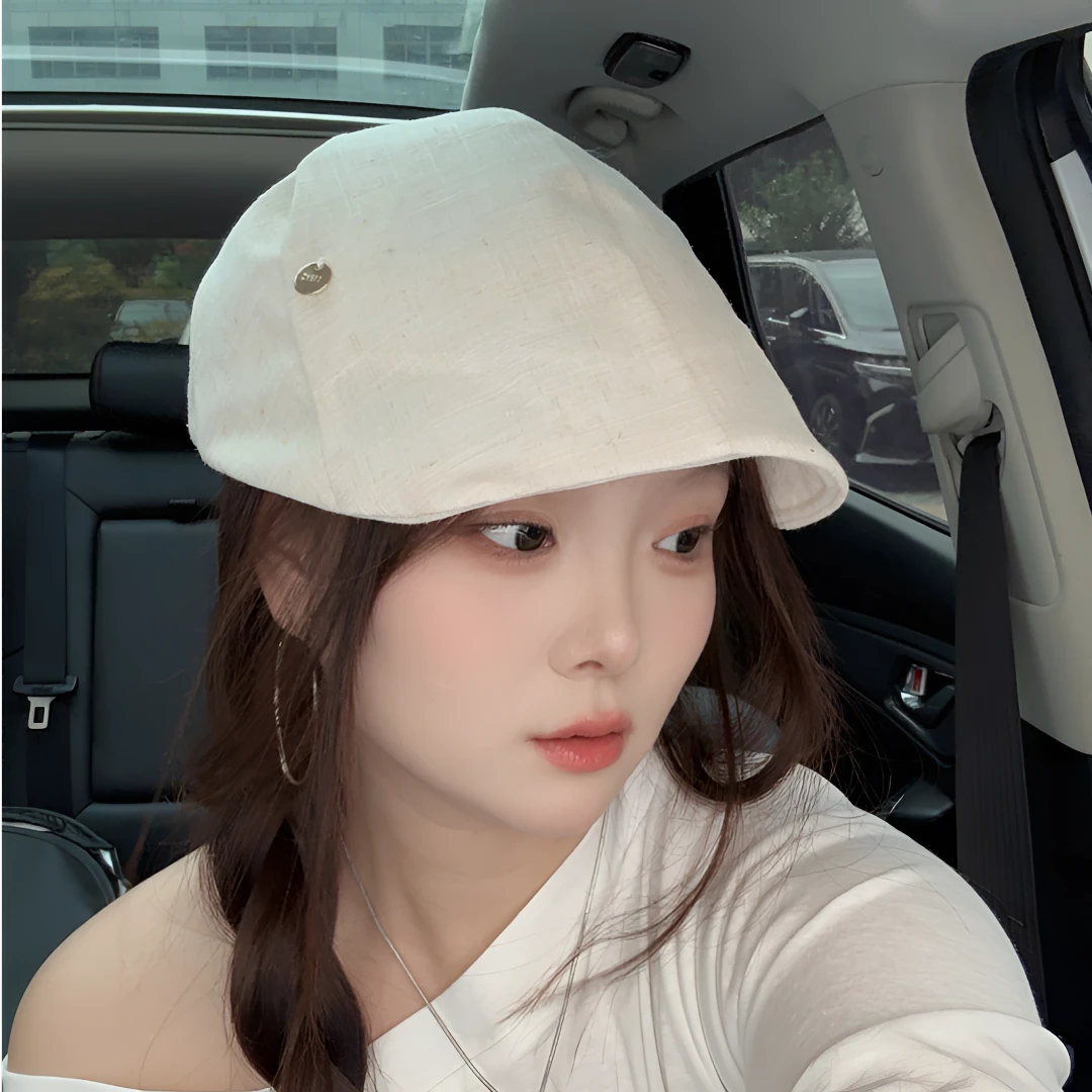 【前进帽】麦麦时尚文艺风春夏季轻薄透气显脸小棉麻鸭舌贝雷帽女款