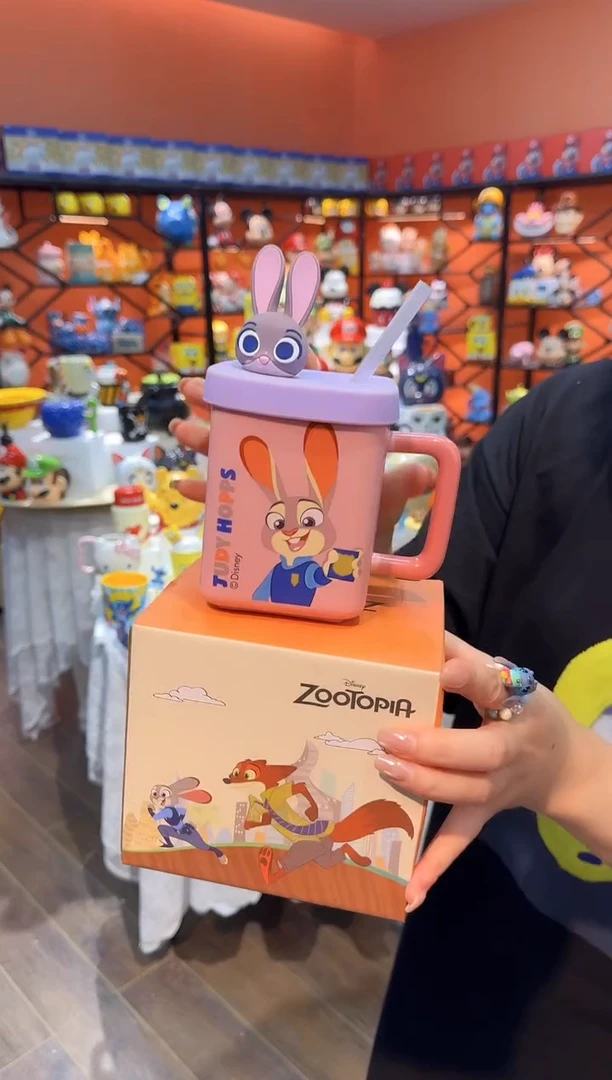 瓷片@@疯狂动物城兔子警官四方陶瓷吸管杯