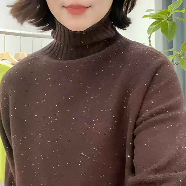【繁星】点子纱气质半高领羊毛衫女款秋冬100%羊毛针织衫内搭打底衫