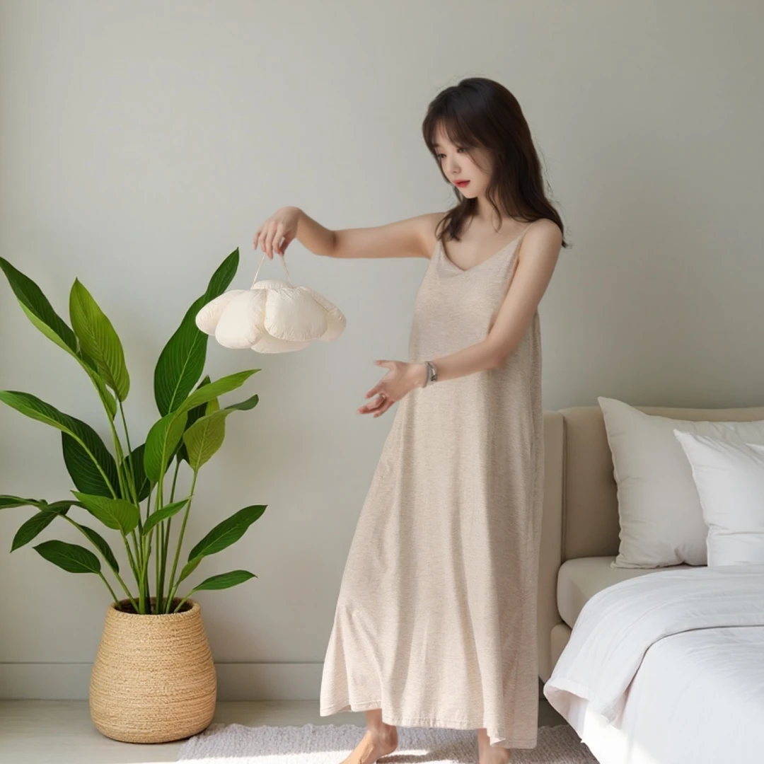 黛甜梦2025新款带bra睡裙女款夏季莫代尔无袖吊带性感长裙睡衣女