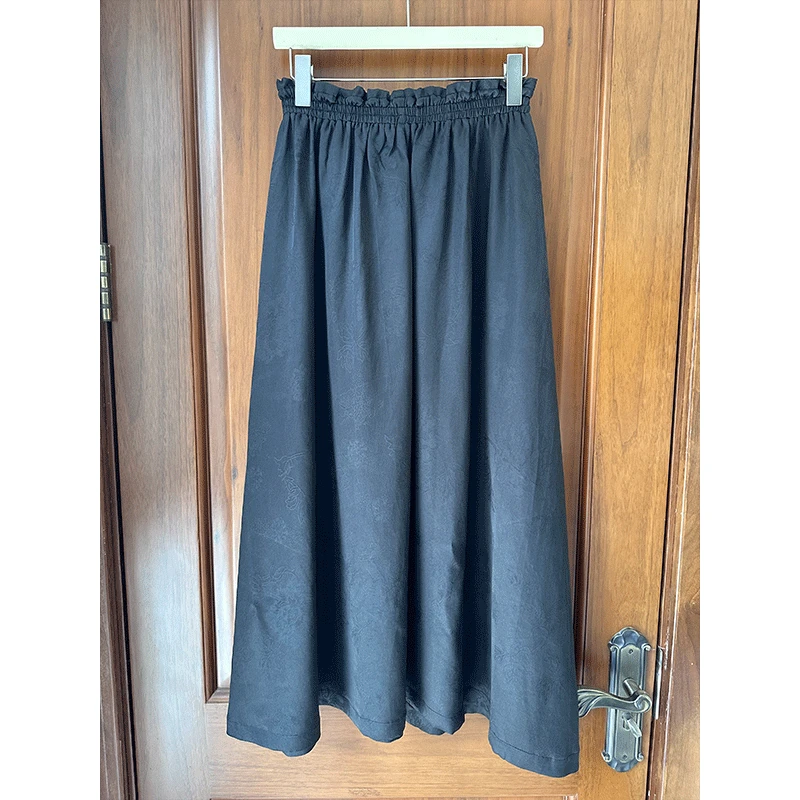 【花罗半裙】100%桑蚕丝夏新款气质高级垂感中长款A字收腰半身裙