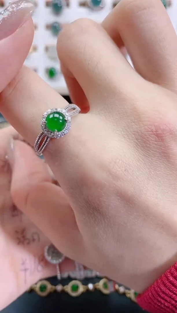 银S925镶嵌戒指翡翠天然翡翠