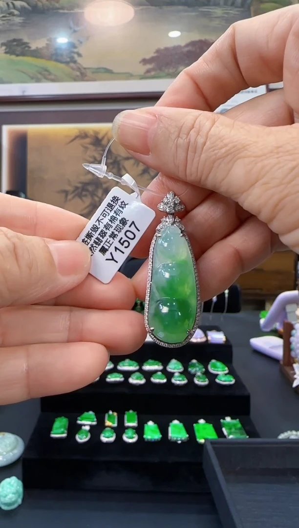 颈饰18K金镶嵌翡翠Y1507豆