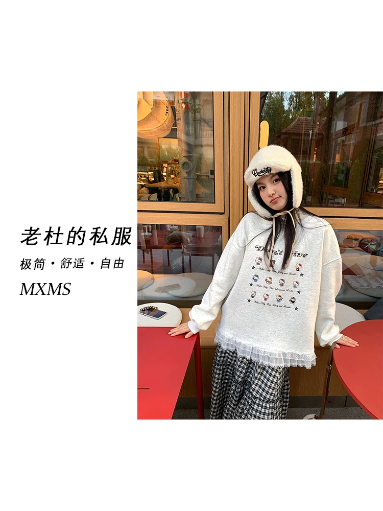 （麦欢尼）241125-“宝藏衣橱”韩版休闲减龄蕾丝花边印花加厚打底衫