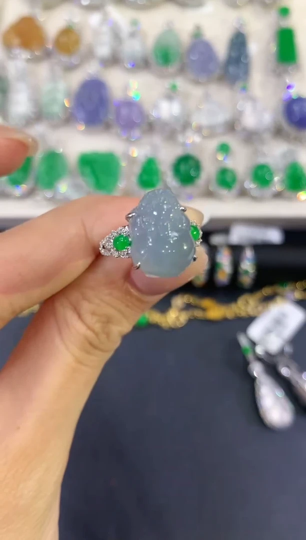 翡翠戒指18K金镶嵌a119  紫色有色差
