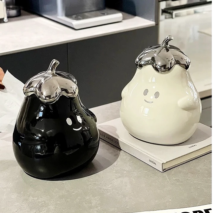 满氛茄子创意纸巾盒客厅高档陶瓷抽纸盒餐巾纸抽盒家用摆件装饰品