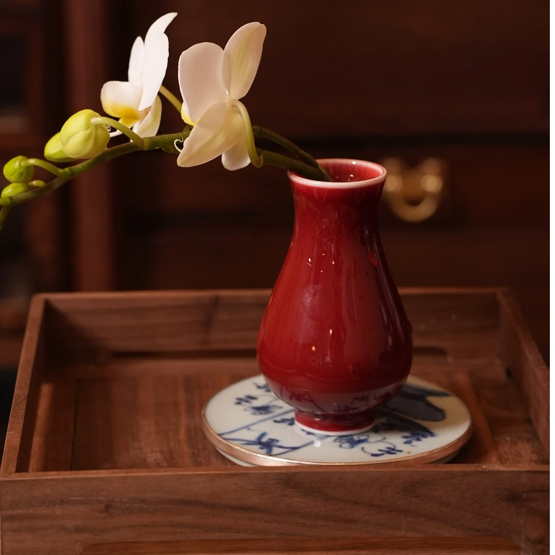 mini小花瓶摆件陶瓷景德镇纯手工中式茶道茶室书房