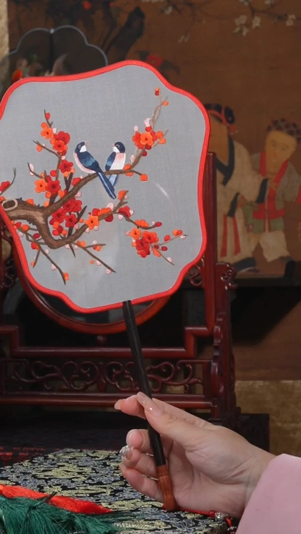 刺绣团扇 绣花双面非遗