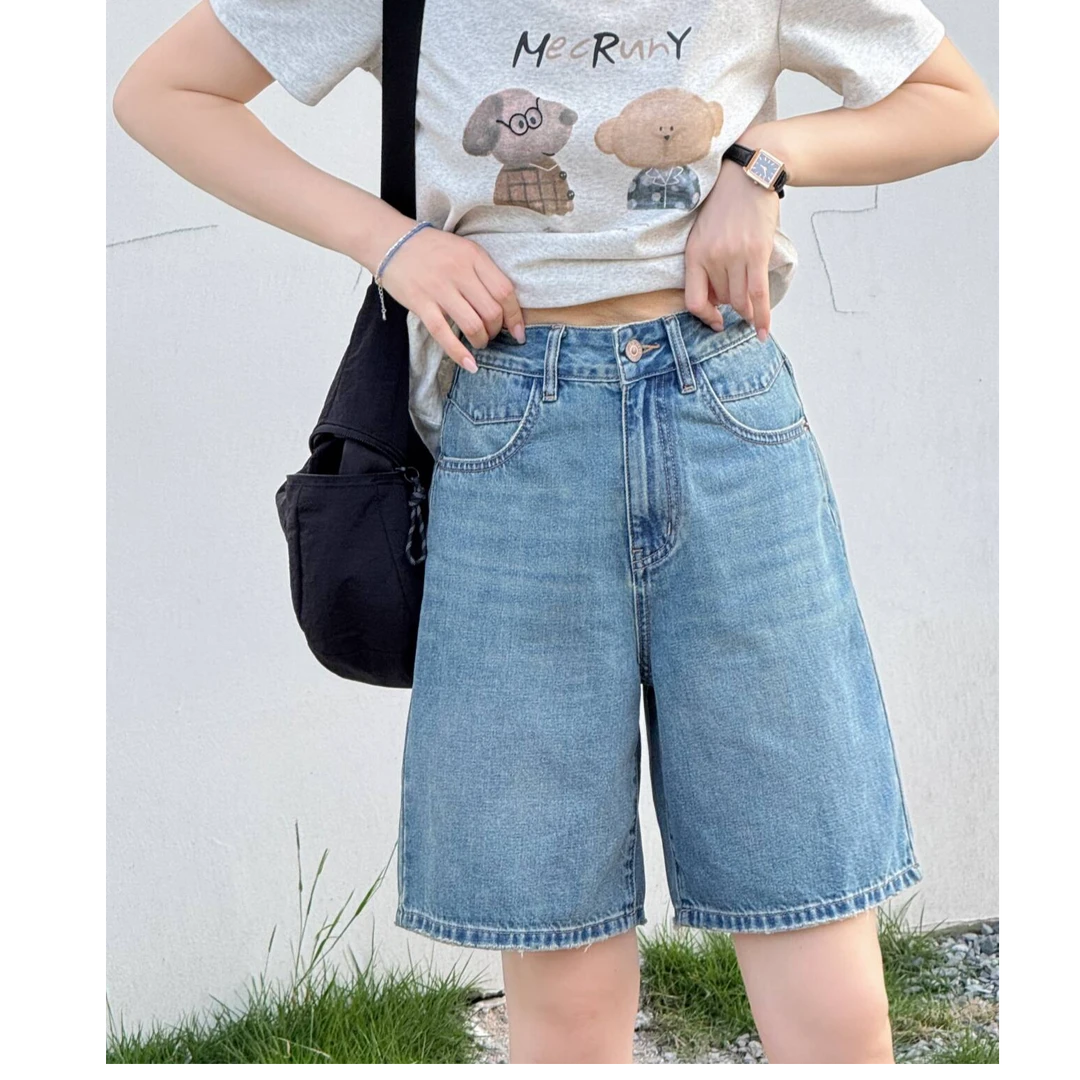 Y.M | 沙滩牛仔 设计小皮标重工水洗韩系休闲百搭款牛仔短裤77118