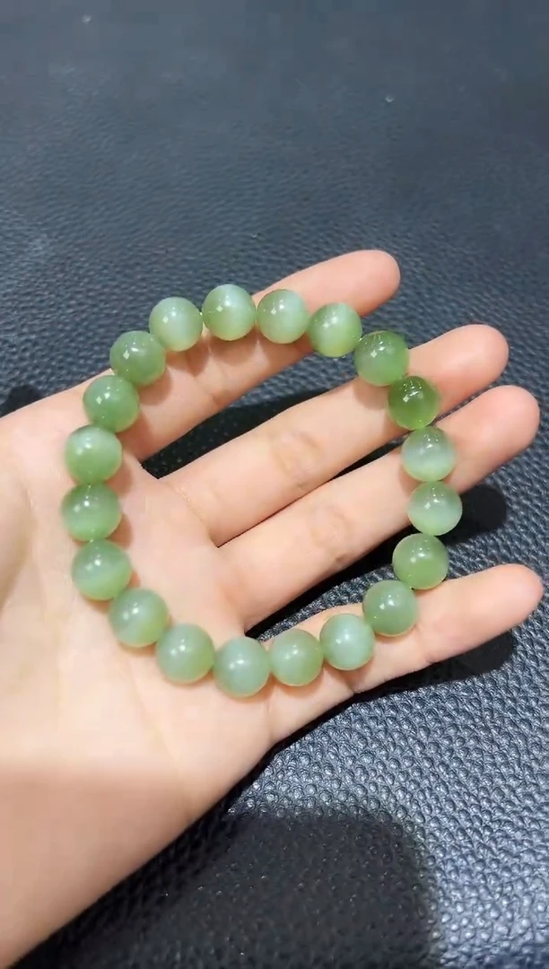 手串未镶嵌和田玉俄料碧玉卡10圆珠手串  收藏款百搭