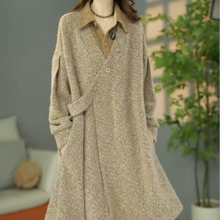 原创设计师款冬季高货欧版加厚保暖假两件宽松遮肉连衣裙打底裙