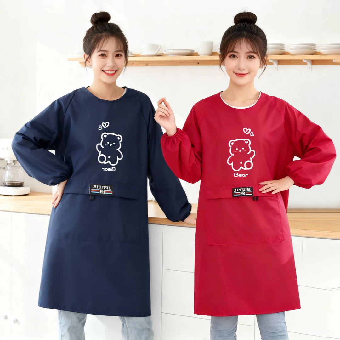 新款长袖卡通防水围裙耐磨耐穿家用或工作服透气罩衣可定制男女