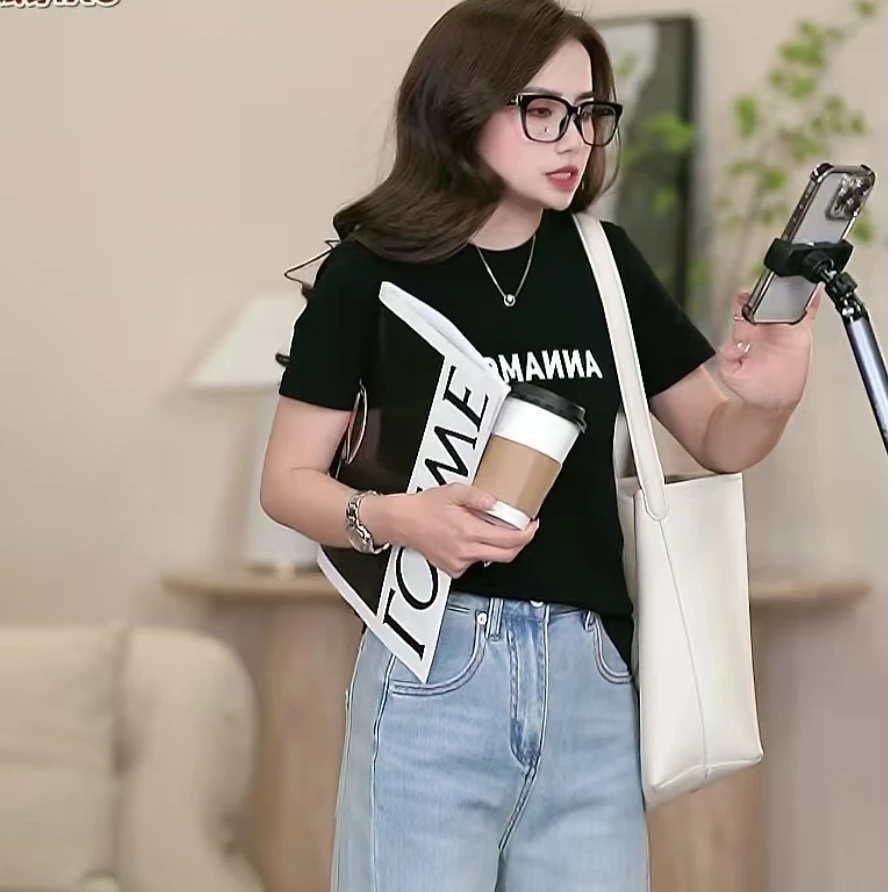 【PGXIAOM】润秀定制黑 白两色字母T恤TX5791