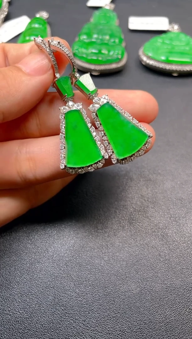 吊坠(不含链)银S925镶嵌翡翠耳坠