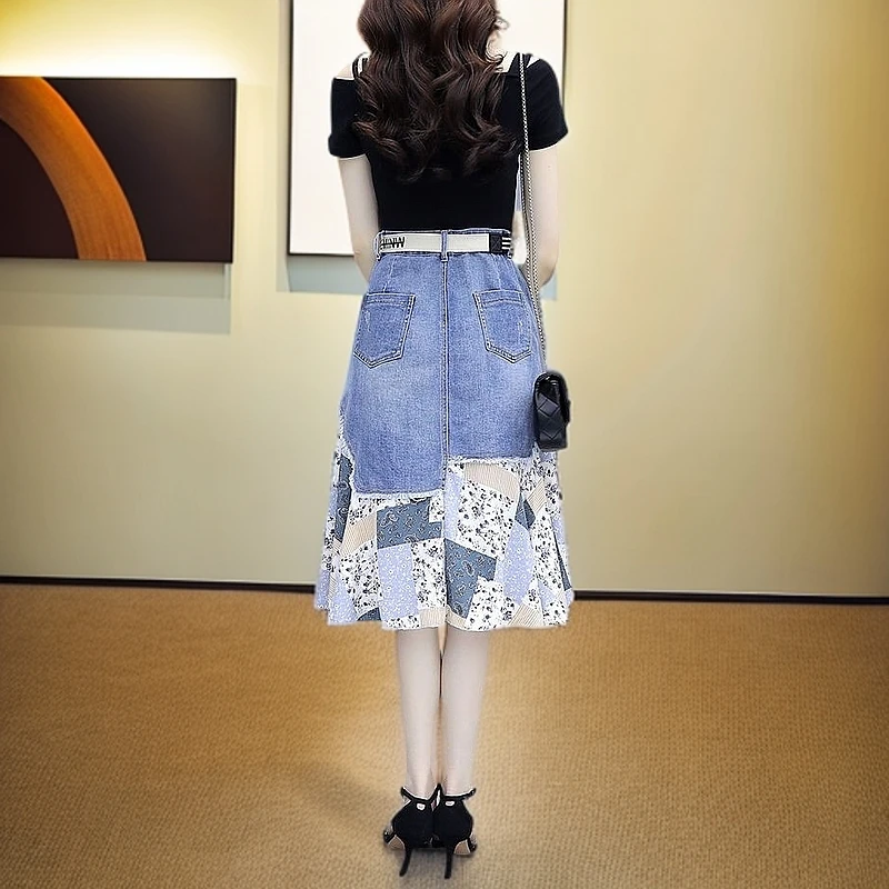 时尚2024新款拼接高腰中长裙百搭款式