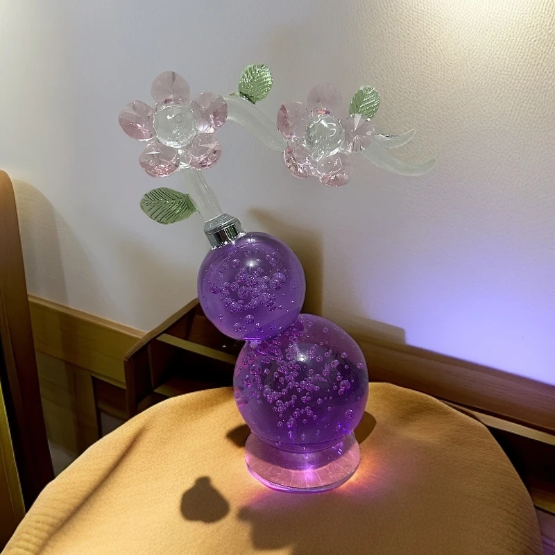 紫水晶葫芦新款双花摆件客厅玄招财位轻奢高档好物乔迁新居礼品