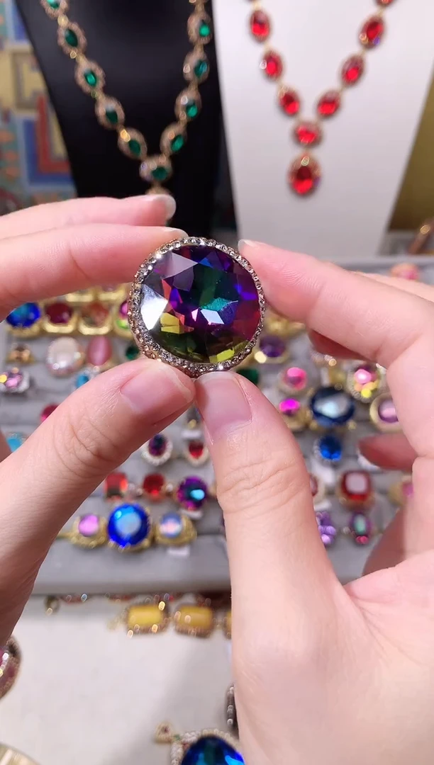 铜合金大理石奢华炫彩大戒指